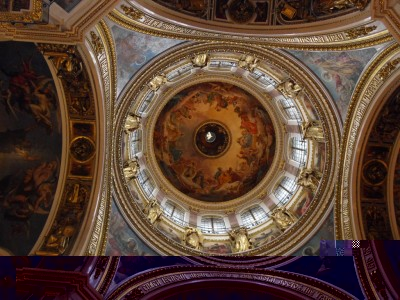 Вид снизу изнутри на купол в Исакиевском соборе, голубь на самом деле более полутора метров